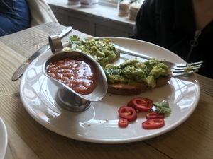 Avacado on toast with beans😋 at Bill's in Guildford