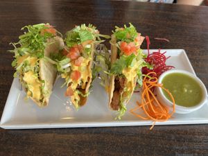 Trio Taco with soy chicken  at Something Vegan in Toluca Lake