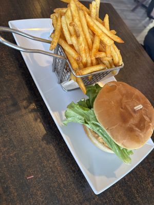 Chickun burger and fries   at Something Vegan in Toluca Lake