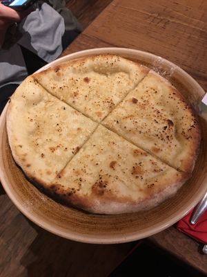 Garlic pizza bread - delicious! at Rangos in Winsford