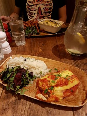 Ranchless enchilada and Ranchless Mexican Lasagne at Rangos in Winsford