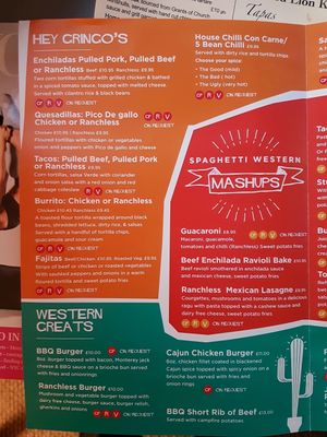 Menu (as of Jan 2018) at Rangos in Winsford
