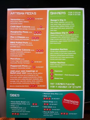Menu (as of Jan 2018)  at Rangos in Winsford