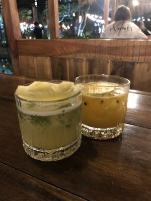 Two cocktails (pineapple which I recommend NOT ordering, and passion fruit which was alright)  at Chookie's Beer Garden in Ninh Binh
