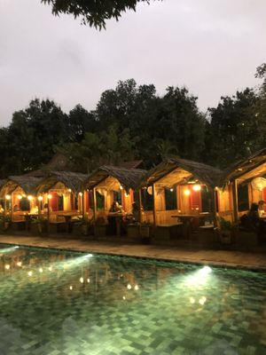 They have these table huts super cute   at Chookie's Beer Garden in Ninh Binh