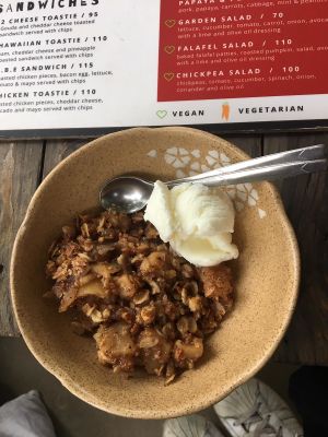 Vegan apple crumble yom yom  at Chookie's Beer Garden in Ninh Binh