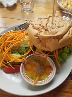 Falafel burger at Chookie's Beer Garden in Ninh Binh