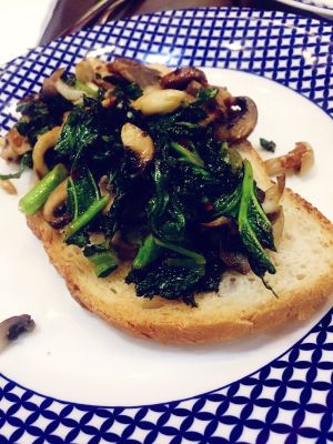 Starter dish! Delicious, kale and mushroom on toast  at LHR - Carluccio's - T5 in West London