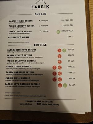 Vegan burgers and potato dishes at Fabrik Food Factory in Brno