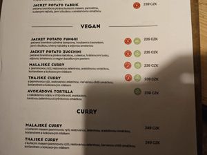 Vegan jacket potatos, curries and tortilla at Fabrik Food Factory in Brno