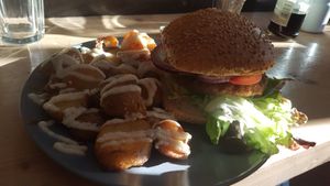 Vegan burger at Fabrik Food Factory in Brno