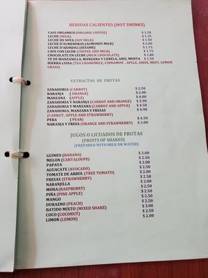 Menu at Carmita's Pancake House Restaurant in Montanita