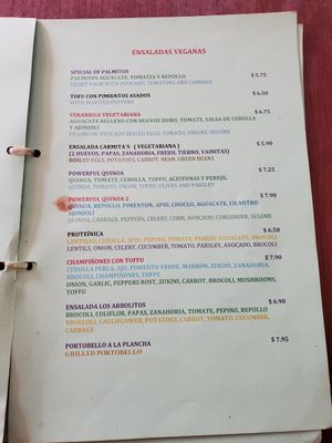 Menu at Carmita's Pancake House Restaurant in Montanita