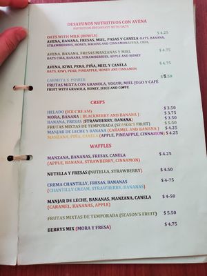 Menu at Carmita's Pancake House Restaurant in Montanita