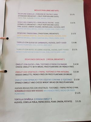 Menu at Carmita's Pancake House Restaurant in Montanita