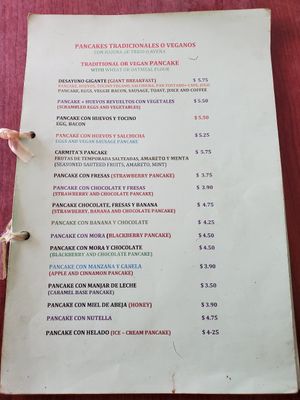 Menu at Carmita's Pancake House Restaurant in Montanita