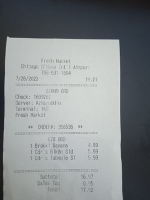 Reciet 28.7.22 at ORD - Fresh Market on the Go - T1 in Chicago