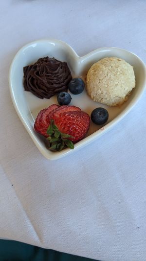Coconut macaroon with chocolate ganash and strawberry at Skopelos in Pensacola