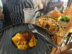 Noodles (about 60hkd), vegan chicken nuggets (40hkd), burger (110hkd) at 2DP - 2DecimalPlaces in Kowloon