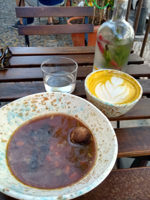Miso soup and a golden latte at My Mother's Daughters  in Lisbon