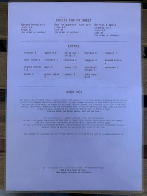 Brunch Menu 2/2 at My Mother's Daughters  in Lisbon