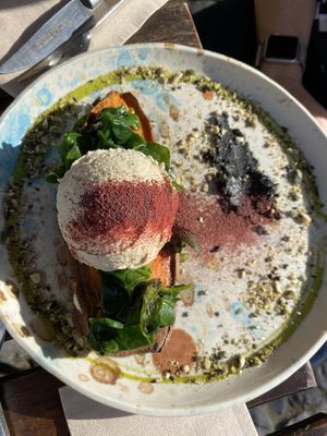 No bread toast (roasted sweet potato slices sandwich with tahini)  at My Mother's Daughters  in Lisbon