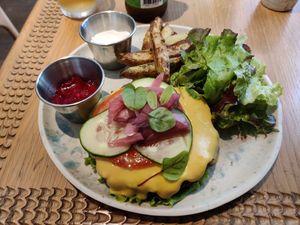 Black bean burger - tastes really good at My Mother's Daughters  in Lisbon