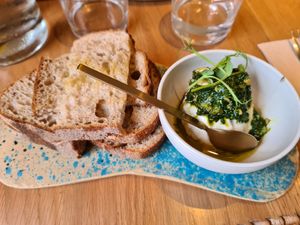 Sourdough bread with burrata at My Mother's Daughters  in Lisbon