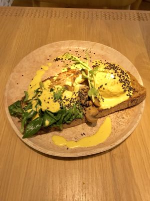 Tofu “egg” on toast, sooo goood! at My Mother's Daughters  in Lisbon