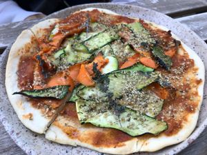 Carrot and zucchini Pizza at My Mother's Daughters  in Lisbon