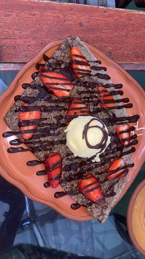 Vegan sweet crepe with vegan ice cream!  at Creperia La Boheme in Cusco