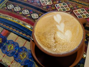Capuccino con leche soya at Creperia La Boheme in Cusco