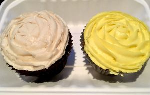 Cupcakes: Red Velvet & Lemon. Huge & delicious. at Leaf in Haddonfield