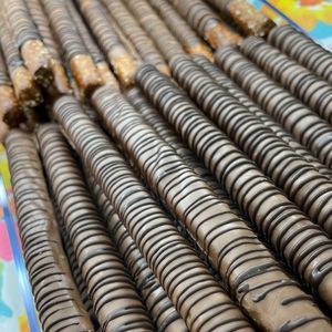 Milk Chocolate and Dark Chocolate pretzel rods at it Candy in Bristol
