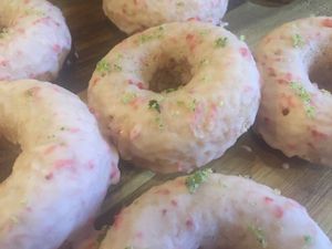 Raspberry and basil vegan doughnutd at Partisan in York