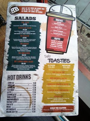 Large menu 1 at Basement Browns in Leamington Spa