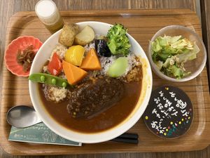 Curry and burger set   at Medaka Natural Kitchen  in Osaka