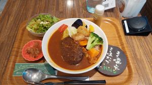 Veggie hamburger curry 🤤 at Medaka Natural Kitchen  in Osaka