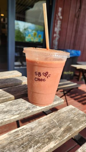 Strawberry Banana Chocolate Smoothie at Karma Road Organic Cafe in New Paltz