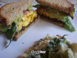 smoky tempeh and tofu scramble sandwich at Karma Road Organic Cafe in New Paltz