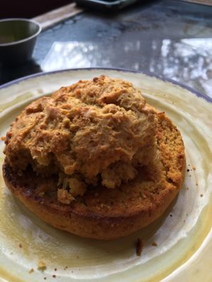 Sweet potato biscuit toasted with earth balance butter  at Karma Road Organic Cafe in New Paltz