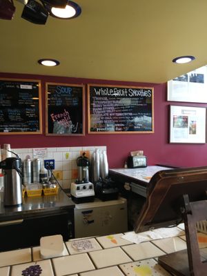 Smoothie menu  at Karma Road Organic Cafe in New Paltz