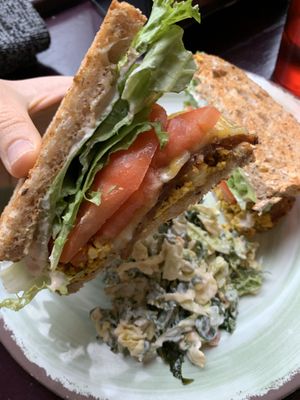 Tempeh bacon, lettuce and tomato- very satisfying  at Karma Road Organic Cafe in New Paltz