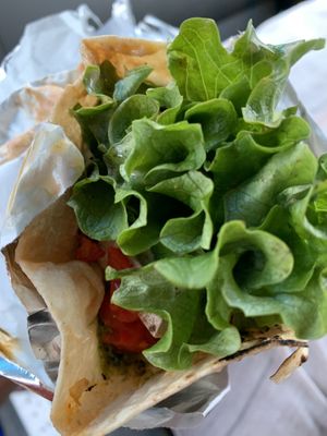 Baked Tofu with Walnut Pesto on a GF wrap at Karma Road Organic Cafe in New Paltz