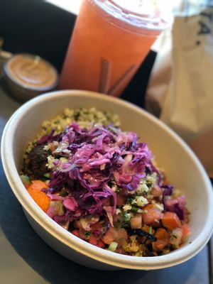 Falafel and veggie bowl- tahini lime dressing -Strawberry Mint Drink at CAVA in Rye Brook