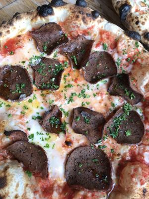 Vegan cheese and sister seitan pepperoni  at Luben's Pizza in Folkestone