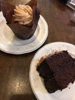 Vegan chocolate cake and vegan walnut and banana cupcake! at Orchard Lane Coffee House in Folkestone