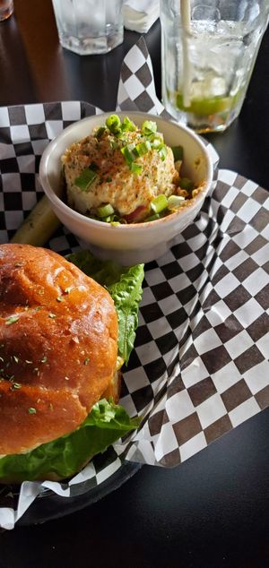 Burger with Potato Salad at Georgetown Liquor Company in Seattle