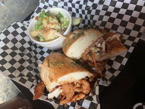 BBQ pulled pork with potato salad at Georgetown Liquor Company in Seattle
