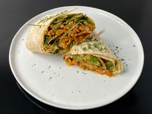 chipotle chicken wrap (plated at home) at Georgetown Liquor Company in Seattle